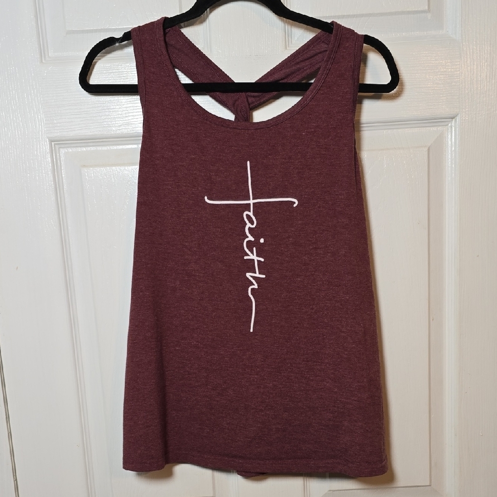 Womens Small S Faith Graphic Burgundy Tank Top